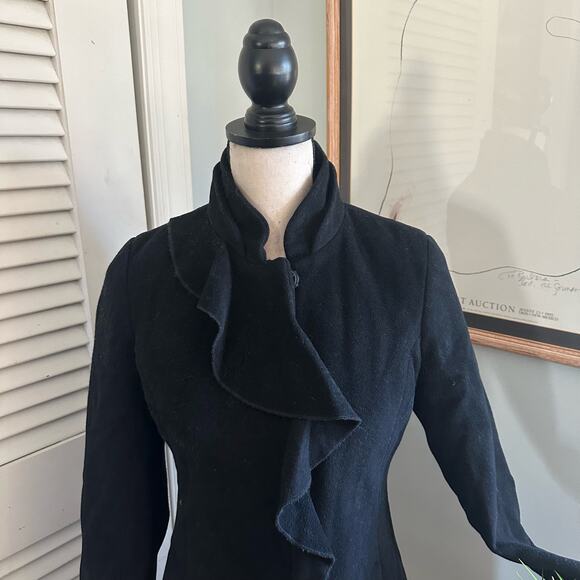 DKNY Womens Coat Wool Ruffle Front Wool Blend Knee Length Winter Whimsigoth | 2P - Picture 3 of 16